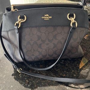 COACH Brook Carryall Tote Signature Brown&Black w/Crossbody Strap